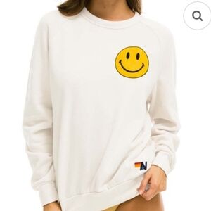LIKE NEW Aviator Nation Cream Sweatshirt with Yellow Smiley